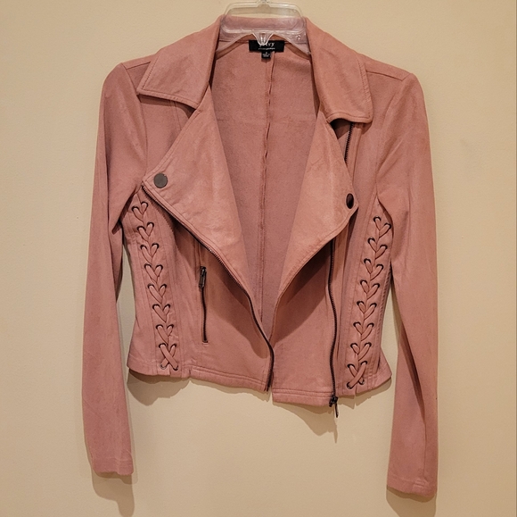 Mauve pink faux suede moto jacket - Picture 5 of 10
